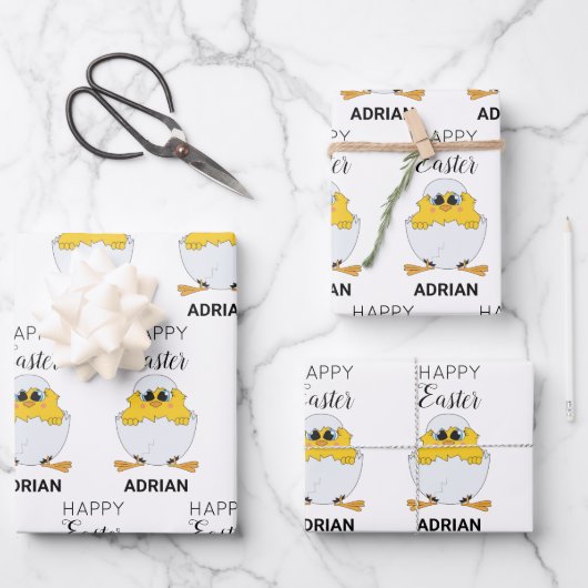 キュートパーソナライズされたイースターエッグ&シックハッピーイースター ラッピングペーパーシート (正面)