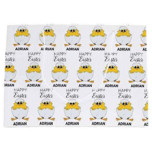 キュートパーソナライズされたイースターエッグ&シックハッピーイースター ラージペーパーバッグ (正面)