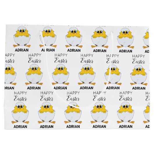 キュートパーソナライズされたイースターエッグ&シックハッピーイースター ラージペーパーバッグ (裏面)
