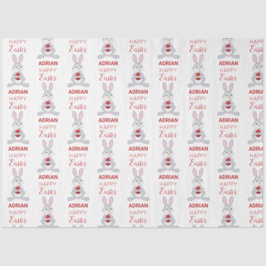 キュートパーソナライズされたイースターラビットレッドイースター卵 薄葉紙 (正面)