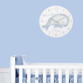 キュートパーソナライズされたウォーターカラーベビー航海の鯨L ラージ壁時計