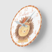 キュートパーソナライズされたウォーターカラーライオンベビー子供部屋キッド ラウンド壁時計 (傾斜)