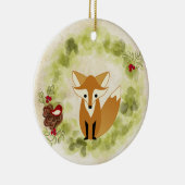 キュートパーソナライズされたウッドランドキツネアンドホリデーリース セラミックオーナメント (右)