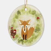 キュートパーソナライズされたウッドランドキツネアンドホリデーリース セラミックオーナメント (左)