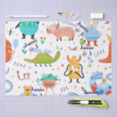 キュートパーソナライズされたカラフル恐竜子供の誕生日 薄葉紙 (クラフト)