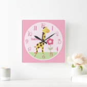 キュートパーソナライズされたキリン子供部屋時計 スクエア壁時計 (ホーム)