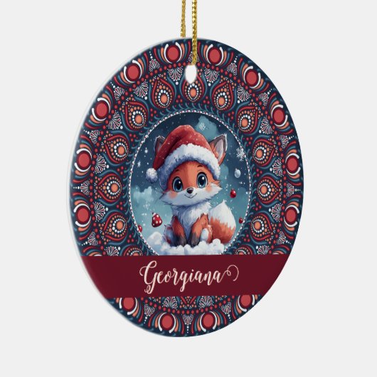 キュートパーソナライズされたクリスマスかわいいキツネドットマンダラ セラミックオーナメント (右)