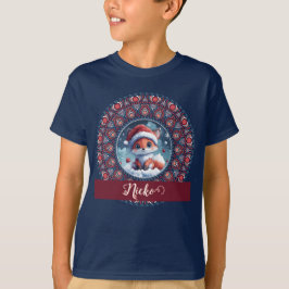 キュートパーソナライズされたクリスマスかわいいキツネドットマンダラ Tシャツ