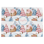 キュートパーソナライズされたクリスマスジンジャーブレッドハウス ラージペーパーバッグ (裏面)