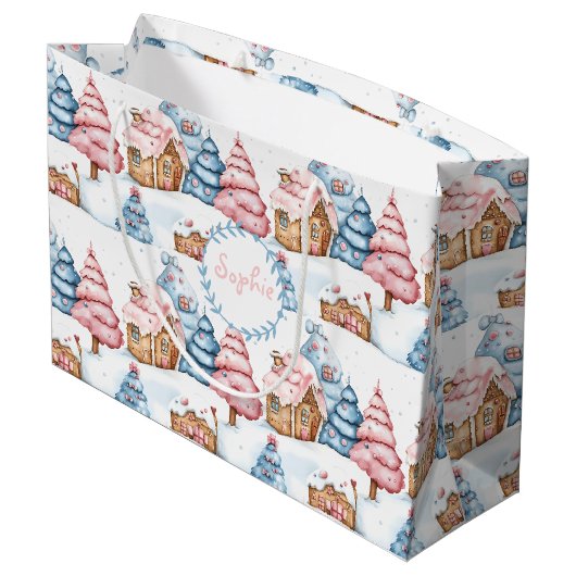 キュートパーソナライズされたクリスマスジンジャーブレッドハウス ラージペーパーバッグ (裏面アングル)