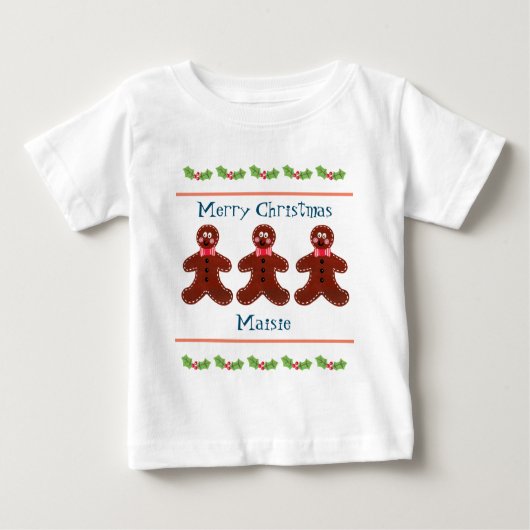 キュートパーソナライズされたクリスマスジンジャーブレッドマンベビーT ベビーTシャツ (正面)
