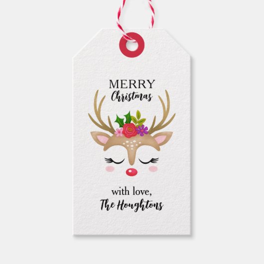 キュートパーソナライズされたクリスマストインデナー顔 ギフトタグ (正面)