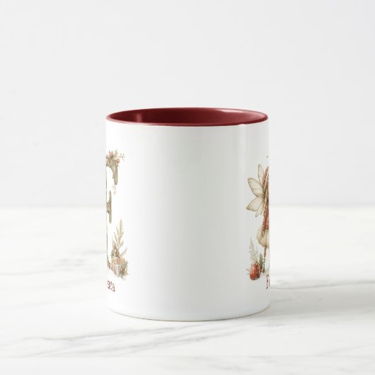 キュートパーソナライズされたクリスマスフェアリーイニシャル記念 マグカップ (中央)