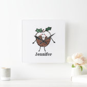 キュートパーソナライズされたクリスマスプリンのアクリル時計 スクエア壁時計 (ホーム)