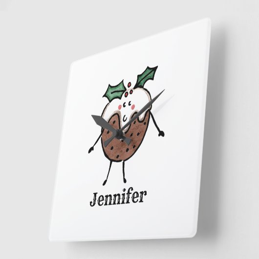 キュートパーソナライズされたクリスマスプリンのアクリル時計 スクエア壁時計 (傾斜)