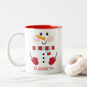 キュートパーソナライズされたクリスマスホリデー雪だるま2対 ツートーンマグカップ