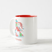 キュートパーソナライズされたクリスマスホリデー雪だるま ツートーンマグカップ (正面左)