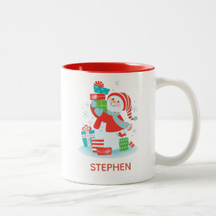 キュートパーソナライズされたクリスマスホリデー雪だるま ツートーンマグカップ