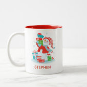 キュートパーソナライズされたクリスマスホリデー雪だるま ツートーンマグカップ (左)