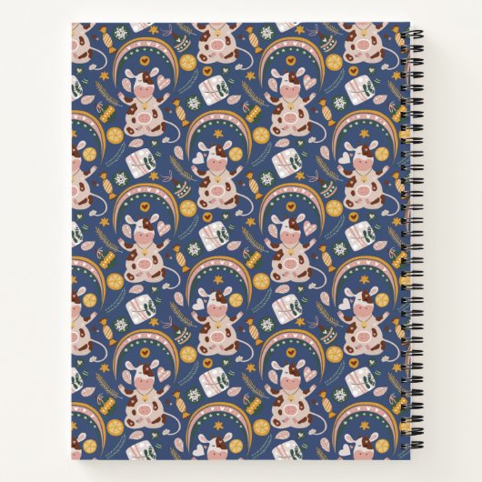 キュートパーソナライズされたクリスマスヨガお洒落牛 ノートブック (裏面)