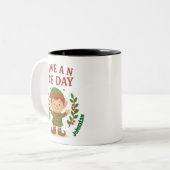 キュートパーソナライズされたクリスマス小妖精や小人マグカップ ツートーンマグカップ (正面左)