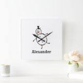 キュートパーソナライズされたクリスマス雪だるまアクリル スクエア壁時計 (ホーム)