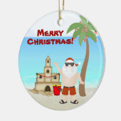 キュートパーソナライズされたサンタビーチメリークリスマス セラミックオーナメント (左)