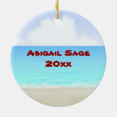 キュートパーソナライズされたサンタビーチメリークリスマス セラミックオーナメント (裏面)