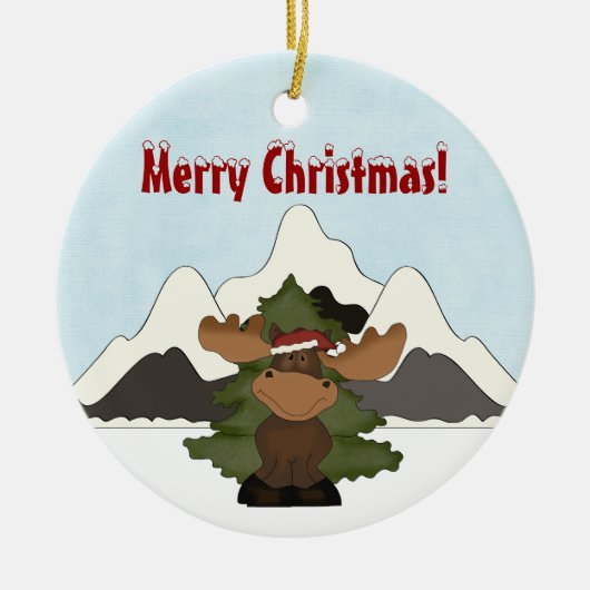 キュートパーソナライズされたサンタムースマウンテンオーナメント セラミックオーナメント (正面)
