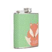 キュートパーソナライズされたスリープキツネグリーン水玉模様 フラスク (右)