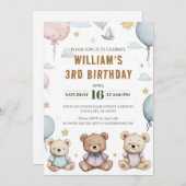 キュートパーソナライズされたテディベア誕生日招待状 招待状 (正面/裏面)