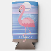 キュートパーソナライズされたトロピカルアイランドフラミンゴ スリム缶クーラー (正面)