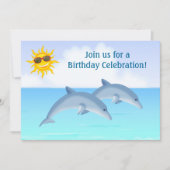 キュートパーソナライズされたドルフィンズビーチ誕生日招待状 招待状 (正面)
