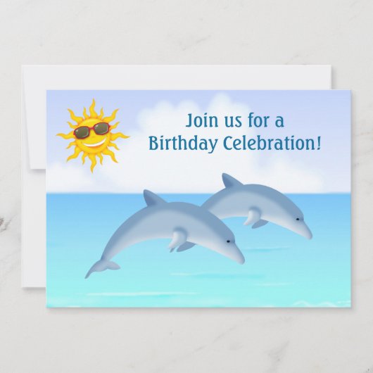 キュートパーソナライズされたドルフィンズビーチ誕生日招待状 招待状 (正面)