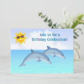 キュートパーソナライズされたドルフィンズビーチ誕生日招待状 招待状 (スタンド正面)