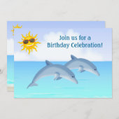 キュートパーソナライズされたドルフィンズビーチ誕生日招待状 招待状 (正面/裏面)