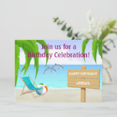 キュートパーソナライズされたドルフィンビーチ誕生会 招待状 (スタンド正面)