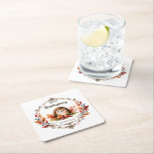 キュートパーソナライズされたハリネズミ幸せな感謝祭 スクエアペーパーコースター (インサイチュ)