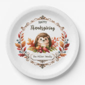 キュートパーソナライズされたハリネズミ幸せな感謝祭 ペーパープレート (正面)