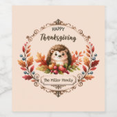 キュートパーソナライズされたハリネズミ幸せな感謝祭 ワインラベル (シングルラベル)