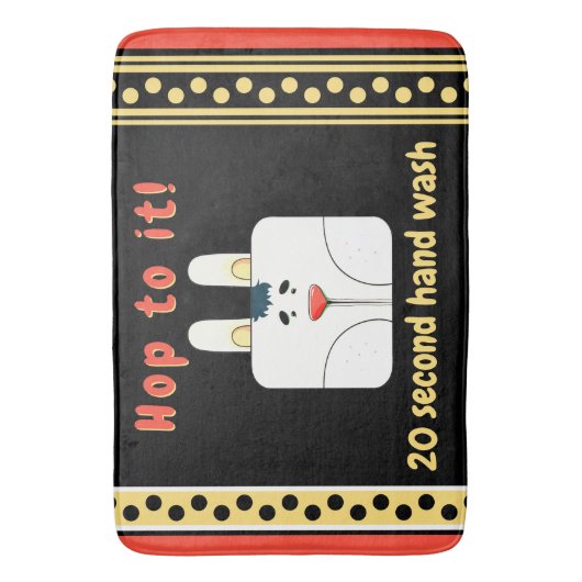 キュートパーソナライズされたバニー顔と水玉模様 バスマット (正面縦)