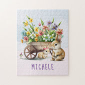 キュートパーソナライズされたバンニーズガールイースター ジグソーパズル (縦)