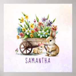 キュートパーソナライズされたバンニーズガールイースター ポスター