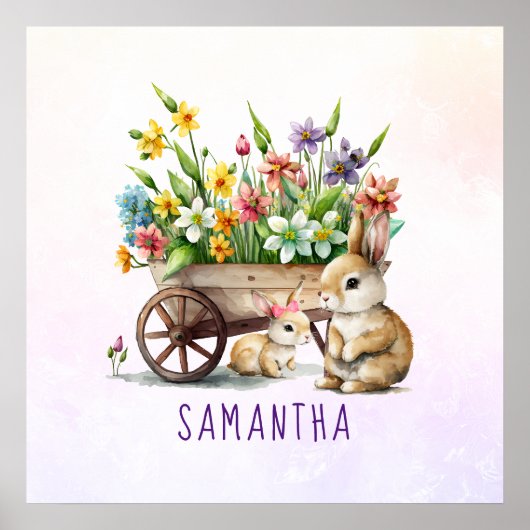 キュートパーソナライズされたバンニーズガールイースター ポスター (正面)