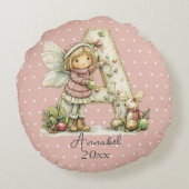 キュートパーソナライズされたパステルフェアリークリスマスイニシャル ラウンドクッション (裏面)