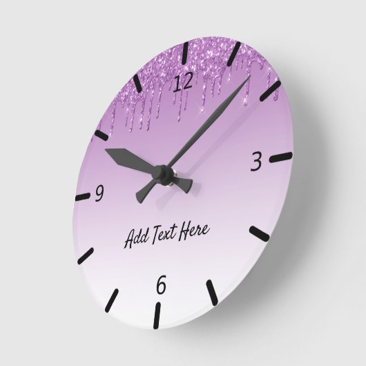 キュートパーソナライズされたパープルドリップグリッター ラウンド壁時計 (傾斜)