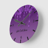 キュートパーソナライズされたパープルドリップグリッター ラウンド壁時計 (傾斜)