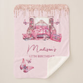 キュートパーソナライズされたピンクスリープガール誕生日 シェルパブランケット (正面)