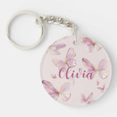 キュートパーソナライズされたピンクバタフライキーリング キーホルダー (正面)