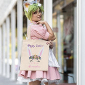 キュートパーソナライズされたピンクフローライースターバニーガール トートバッグ